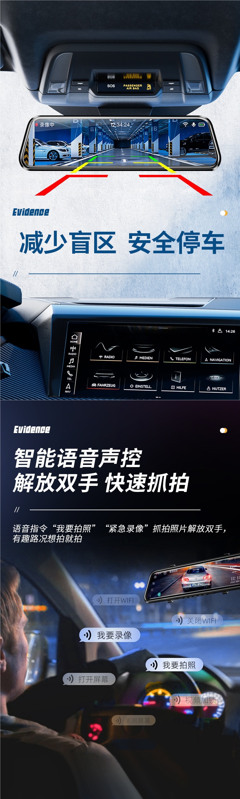 Renwoxing Vehicle Recorder 2025 New Model Wireless Reverse Image Streaming Rearview Mirror Parking Monitor for Trucks