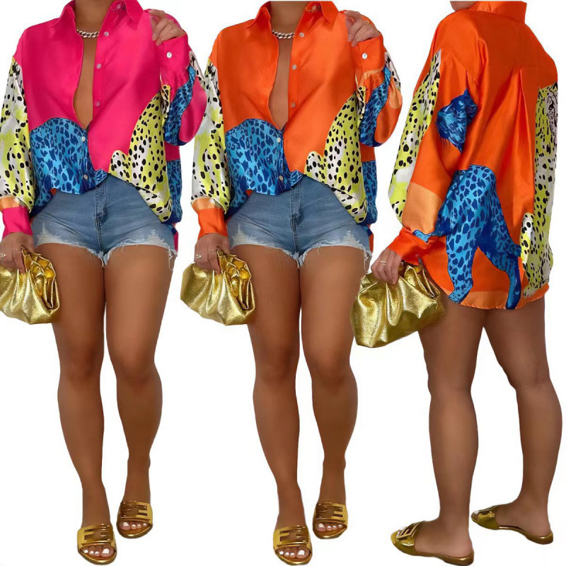 Amazon AliExpress Cross-border Women's Leopard Print Positioning Burn Print Button-down Shirt Loose Top