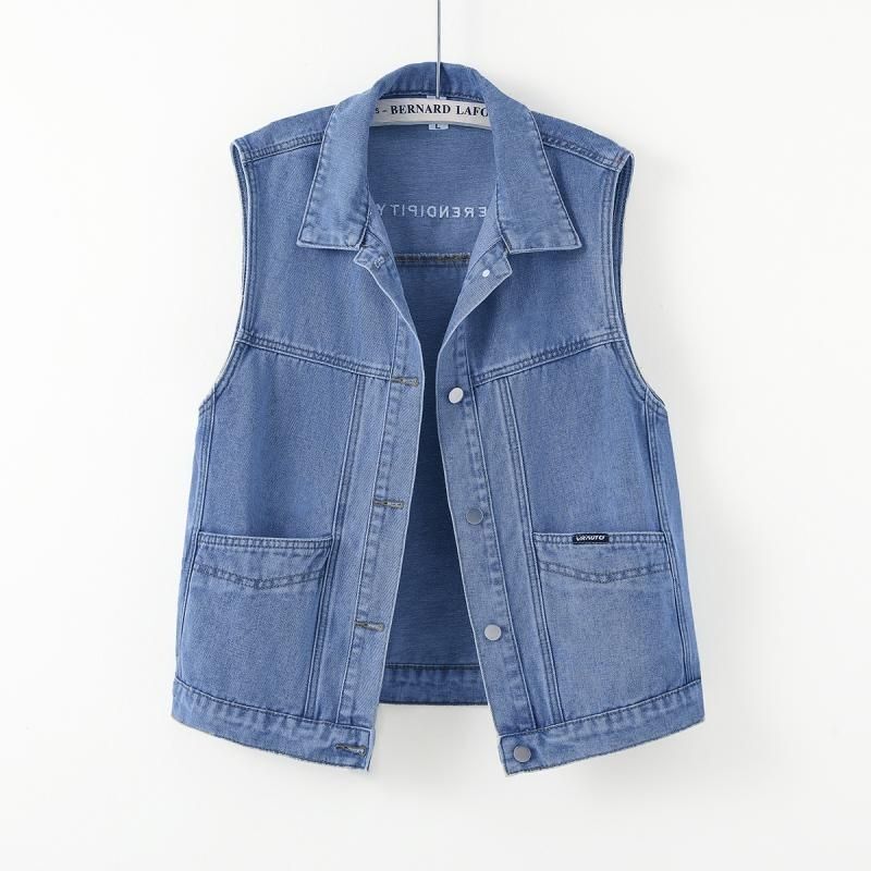 Plus Size Denim Vest for Women, New Spring and Autumn Wide Sleeveless Jacket, Versatile Pocket Vest Outerwear Top for Women