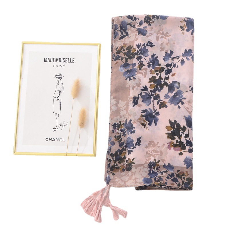Estilo étnico retro Rosa flor impresa bufanda de las mujeres de lino largo artístico todo-fósforo mantón de algodón y lino sensación bufanda
