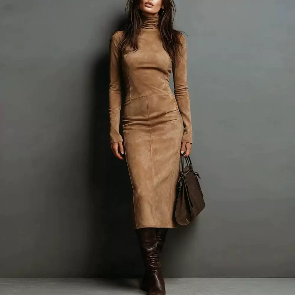 跨境2025新款秋冬性感修身长袖打底连衣裙女显瘦配大衣气质包臀裙