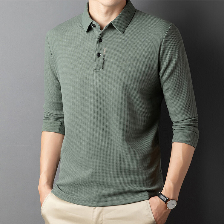 Spring long-sleeved T-shirt men's high-end feeling bottoming shirt casual Joker lapel polo T-shirt led jacket wholesale