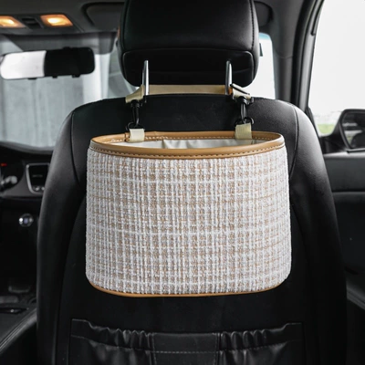 seat back hanging bag, Car storage bag/box - beige-chanel-style-storage-bucket
