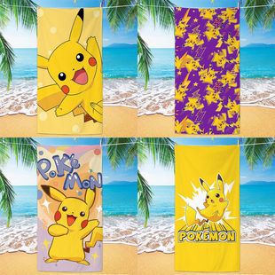 Cross-Border Amazon Microfiber Towel Cloth Cartoon Pokémon Pikachu Beach Towel Printed Beach Bath Towel Cloth