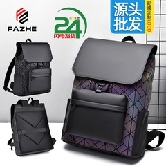 跨境双肩包男士潮流菱形格防水电脑背包商务通勤户外休闲旅行背包