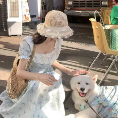 Qianxiaの新しいヘビーウェイト刺繍レトロ妖精気質甘いドレス肉をカバーする半袖スカート