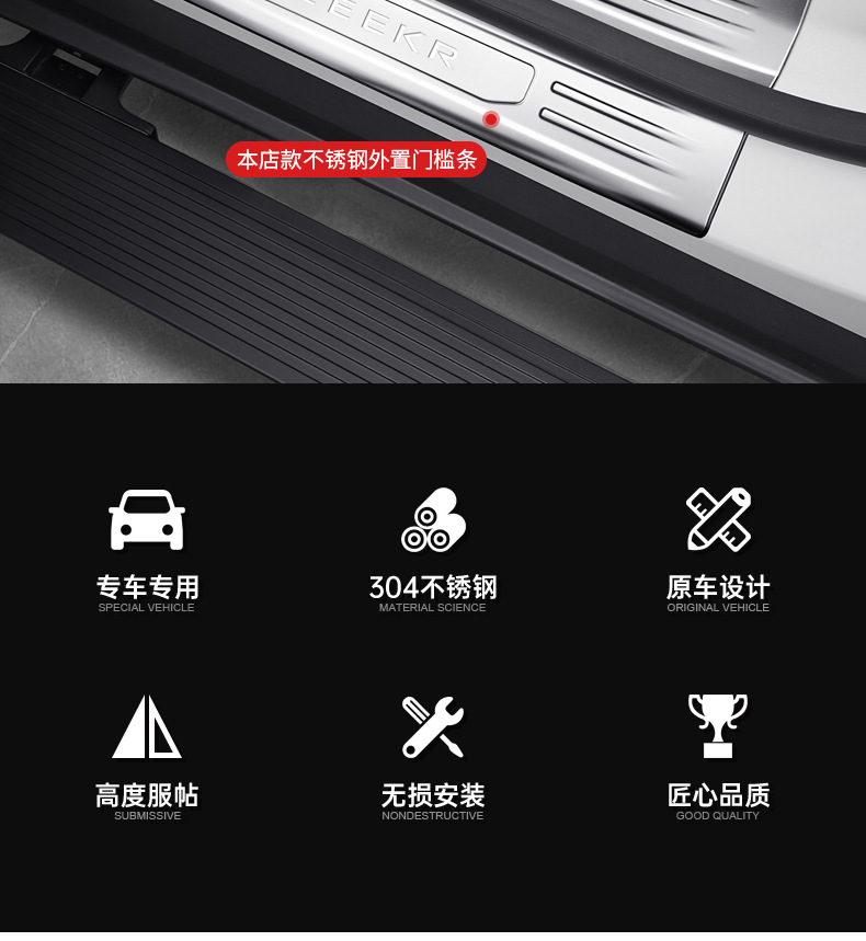 Suitable for Zeekr 9X Stainless Steel Door Sill Strips, Door Welcome Footboards, Anti-Scratch Protection Strips, Interior Modification Accessories