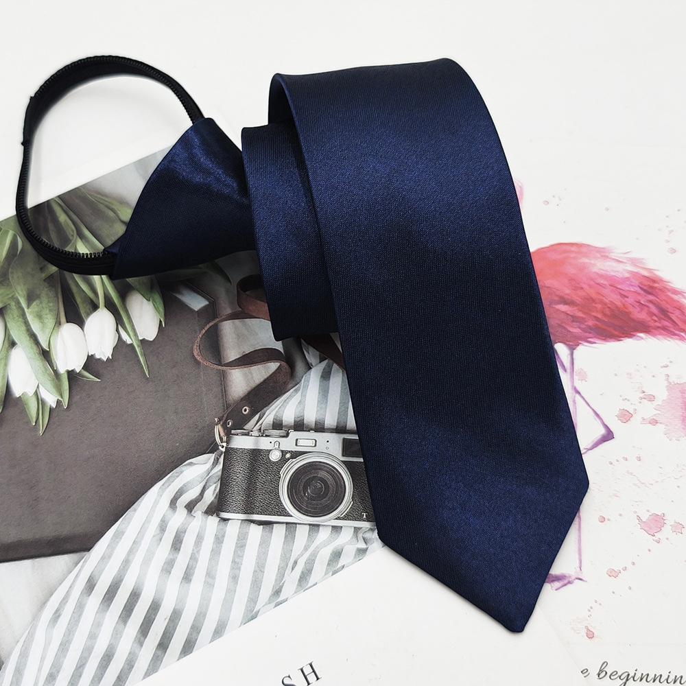 Fabricante spot color sólido corbata negra para hombre archivo de satén brillante 5cm versión coreana ultra estrecha de cremallera fácil de tirar sin estilo