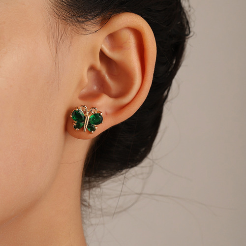 Ins Supernatural Sapphires Butterfly Earrings, Fashionable and Cute, Small, Multicolored Alloy Animal Earrings, Foreign Trade Cross-Border Accessories