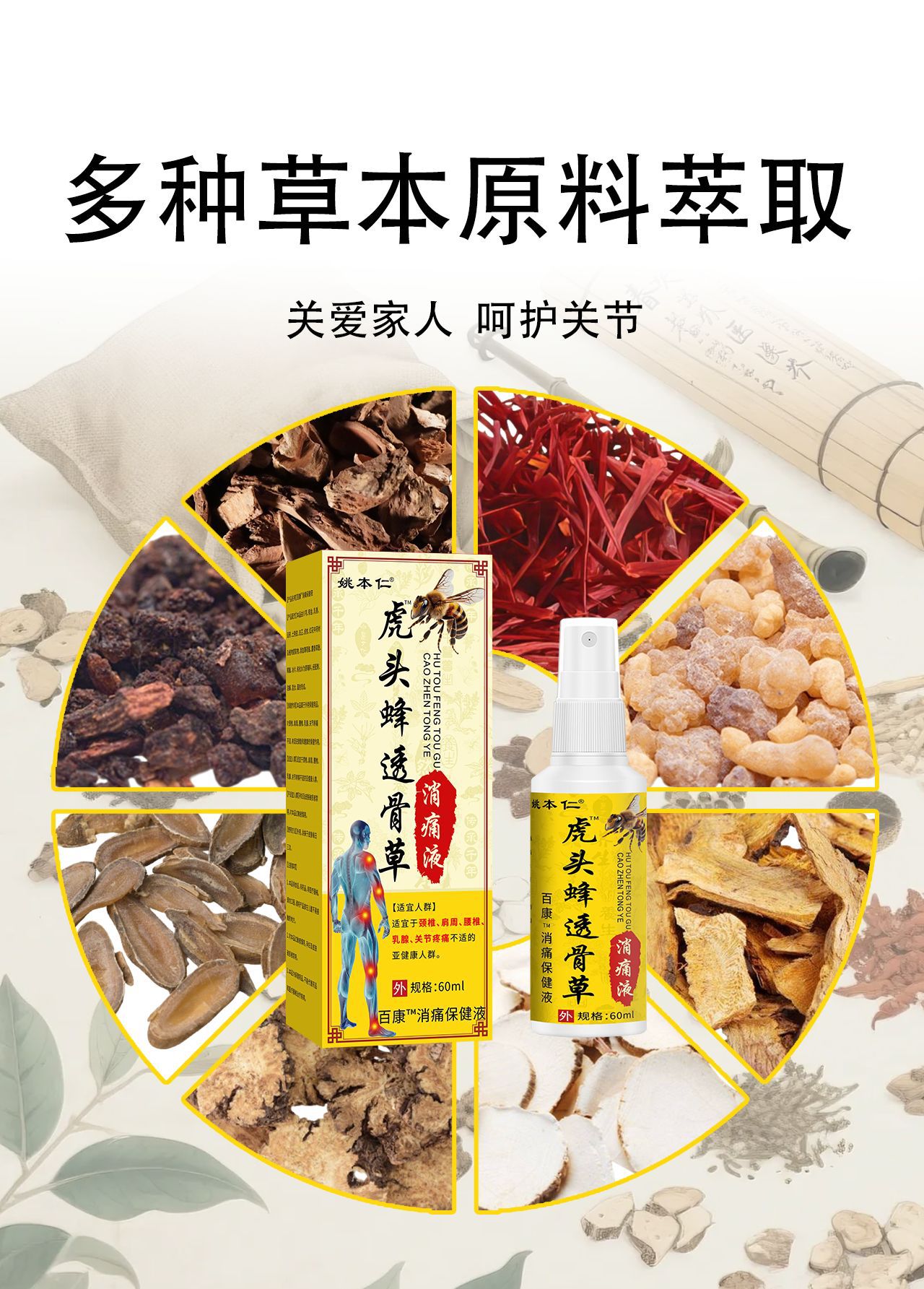 Yao Benren Hornet and Tougucao Pain Relief Spray for Neck Shoulder Waist and Legs 60ml specifications