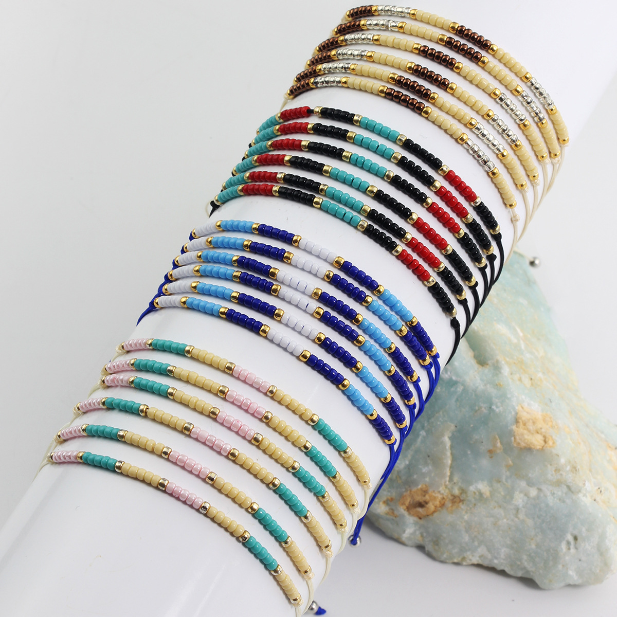 3g Weight Simple Style Round Seed Bead Rope Wholesale Drawstring Bracelets