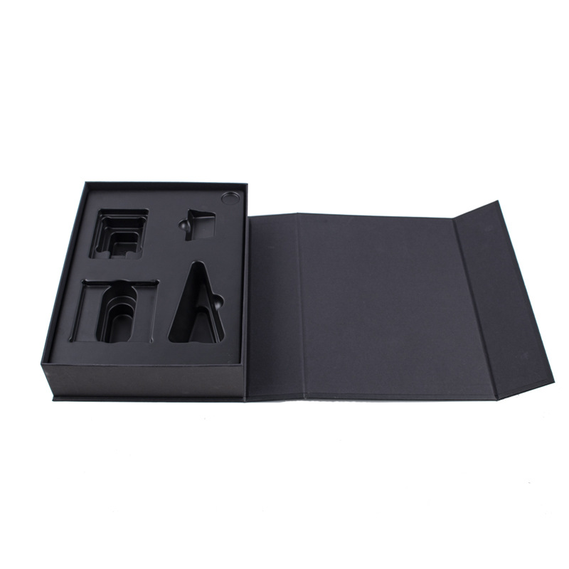 Caja de libro de producto electrónico Flip Negro Grande caja de regalo plegable magnética boutique cosméticos caja de embalaje digital