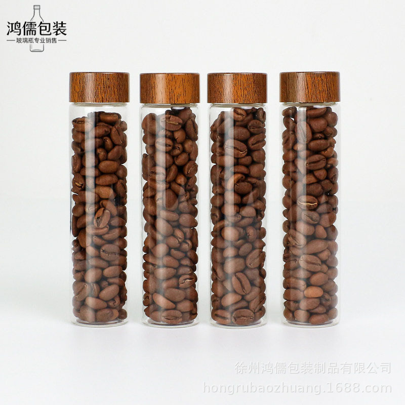 High Borosilicate Glass Coffee Bean Storage Bottle, Wood Grain Lid Sealed Test Tube Bottle, Food-Grade Moisture-Proof Storage Bottle High Borosilicate Glass Coffee Bean Storage Bottle, Wood Grain Lid Sealed Test Tube Bottle, Food-Grade Moisture-Proof Storage Bottle
