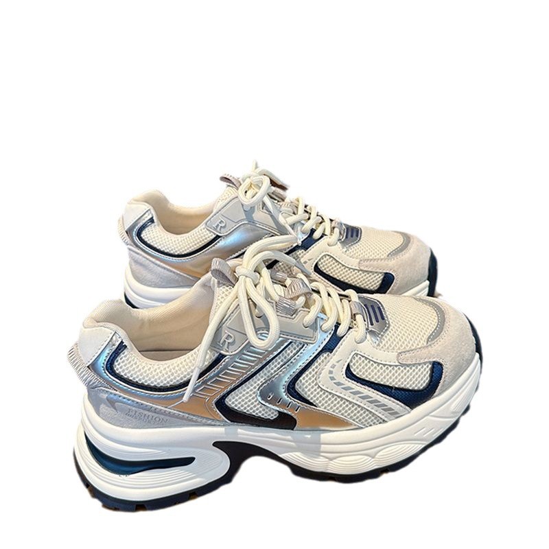 Frit Street zapatos de padre grueso para mujeres 2024 primavera y verano nuevo cuero retrógrado ligero aumento de altura suave zapatos deportivos casuales