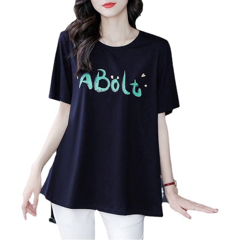 Женская одежда для мам среднего возраста, одежда больших размеров 240 кг, летняя свободная Модная одежда с короткими рукавами, хлопковая Футболка с принтом, базовое пальто