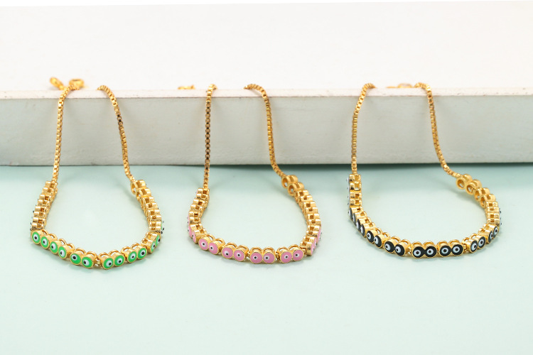Cross-Border New Arrival Colorful Oil Necklace Adjustable Bracelet Female Eyes Rainbow Color Retract