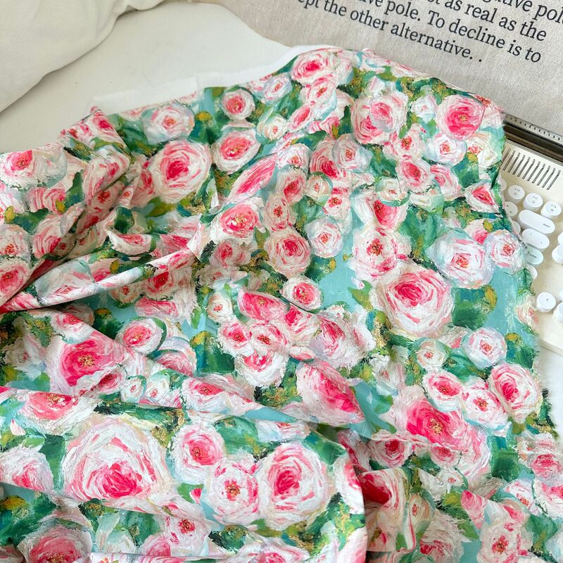 Cotton 60 digital printed fabric gentle oil painting wind rose floral cloth women's children's clothing dress handmade