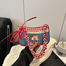 可爱百搭单肩包格子小清新手提通勤包小众设计大容量休闲腋下包