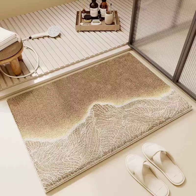跨境简约浴室吸水仿羊绒地垫卫生间毛绒吸水地毯厕所门口柔软地毯