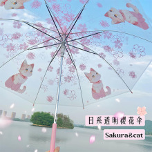 樱花猫咪全自动折叠透明清醒雨伞卡通学生可爱ins个人用品