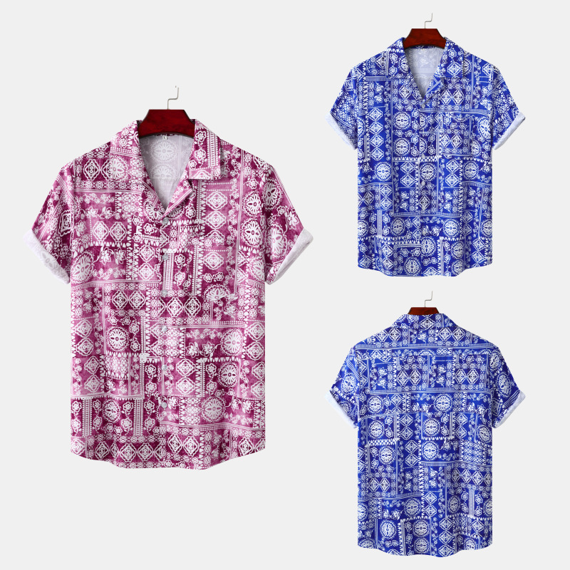 Camisa de playa de manga corta para hombre, holgada, informal, con solapa y estampado, talla grande._voghion.com