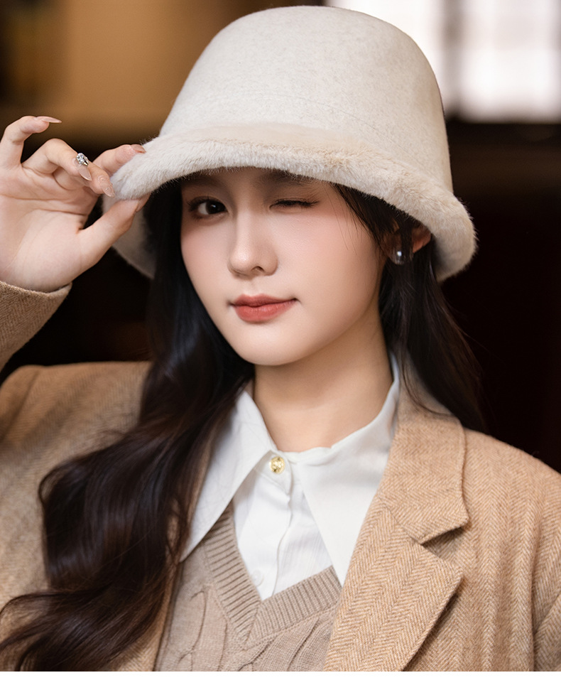 Cappello da pescatore caldo, spesso e foderato in pile, in stile giapponese, per donna, autunno inverno, elegante cappello a secchiello che snellisce il viso_voghion.com