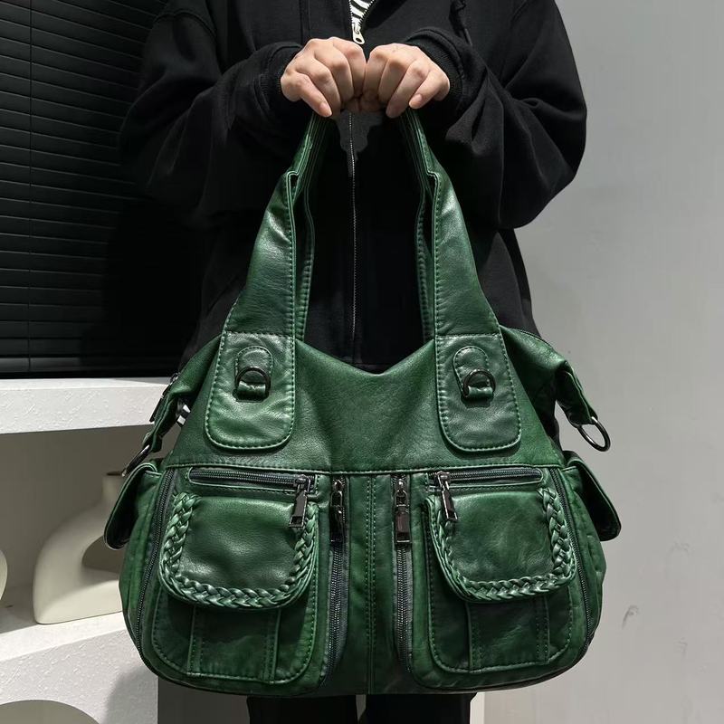 クロスボーダーTEMU専用レディースファッションY2Kギャルマルチポケット水洗いトートバッグ大容量オールドショルダーバッグ|undefined