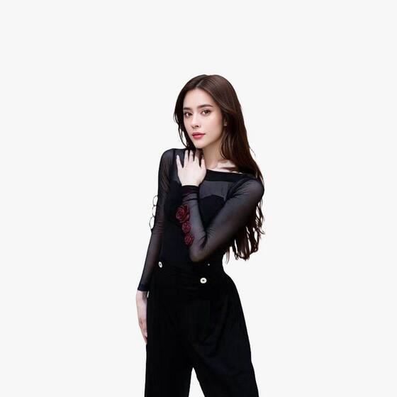Yoga clothing long sleeve T-shirt women's mesh stitching beautiful back Latin dance for foreign trade cross-border Southeast Asia European and American style