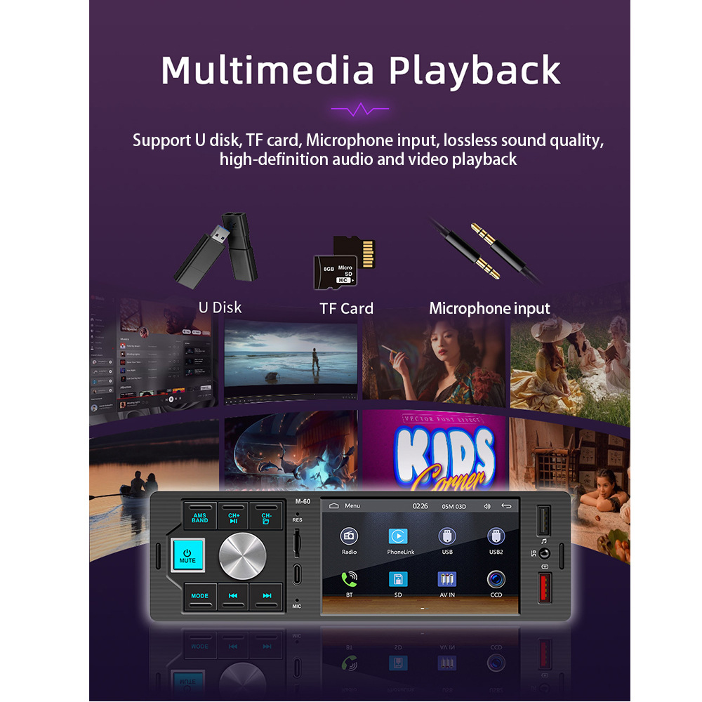 4.1inch Single-DIN Wired CarPlay Car MP5 Player Bluetooth Reversing Car Center Console Radio 12V
