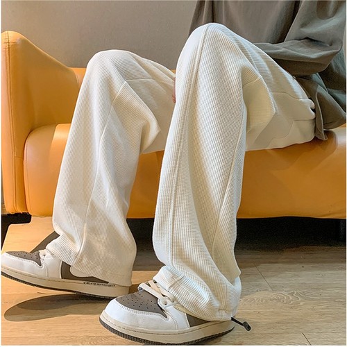 Waffle-Weave Casual Pants for Men: Spring-Style, Hong Kong-Fashion, Loose & Comfortable Sweatpants with a Flowing Fit to Enhance Leg Length—Perfect for Sports and Everyday Wear