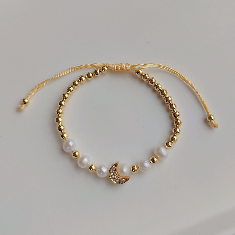 Fashion Moon Heart Shape Pearl Copper Knitting Bracelets 1 Piece