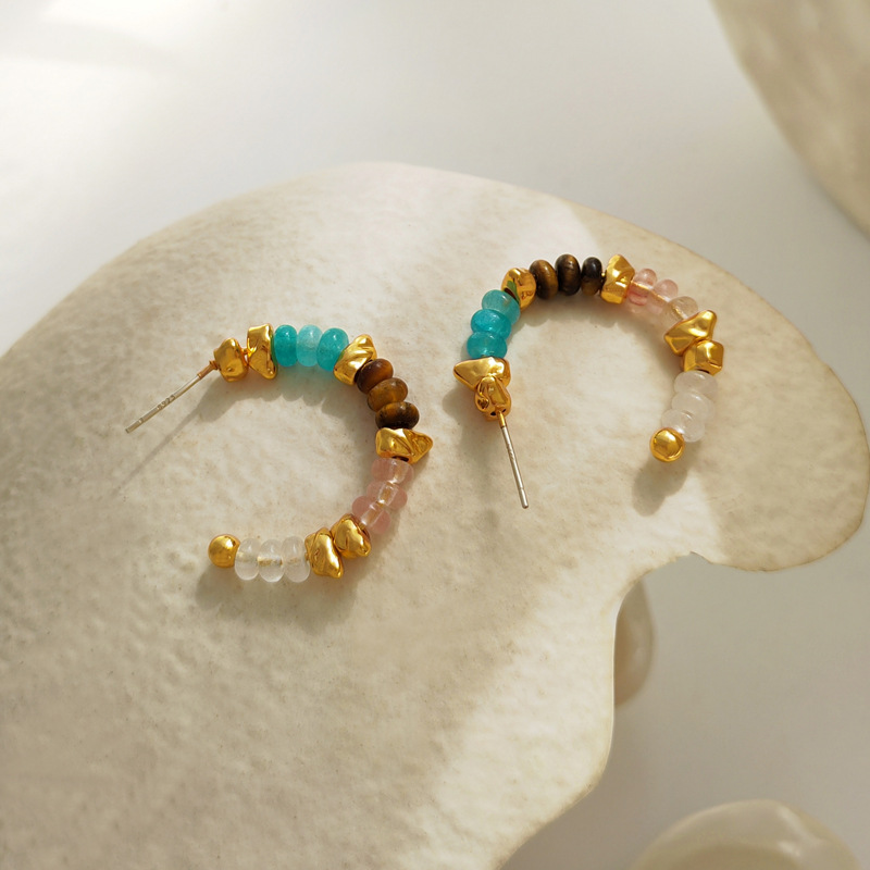 Fashion C Shape natural stone Copper Earrings 1 Pair