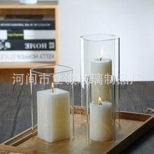 玻璃蜡烛经典直筒方形两通防风灯罩透明diy工厂直发制定家居装饰