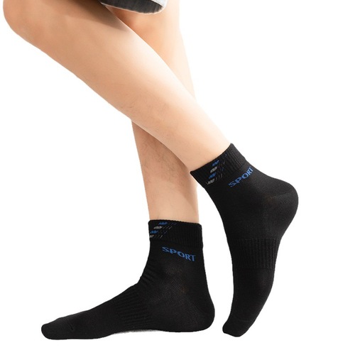 Wholesale direct supply men's anti-odor mid-calf cotton socks, sweat-absorbent and breathable double-needle solid color sports socks