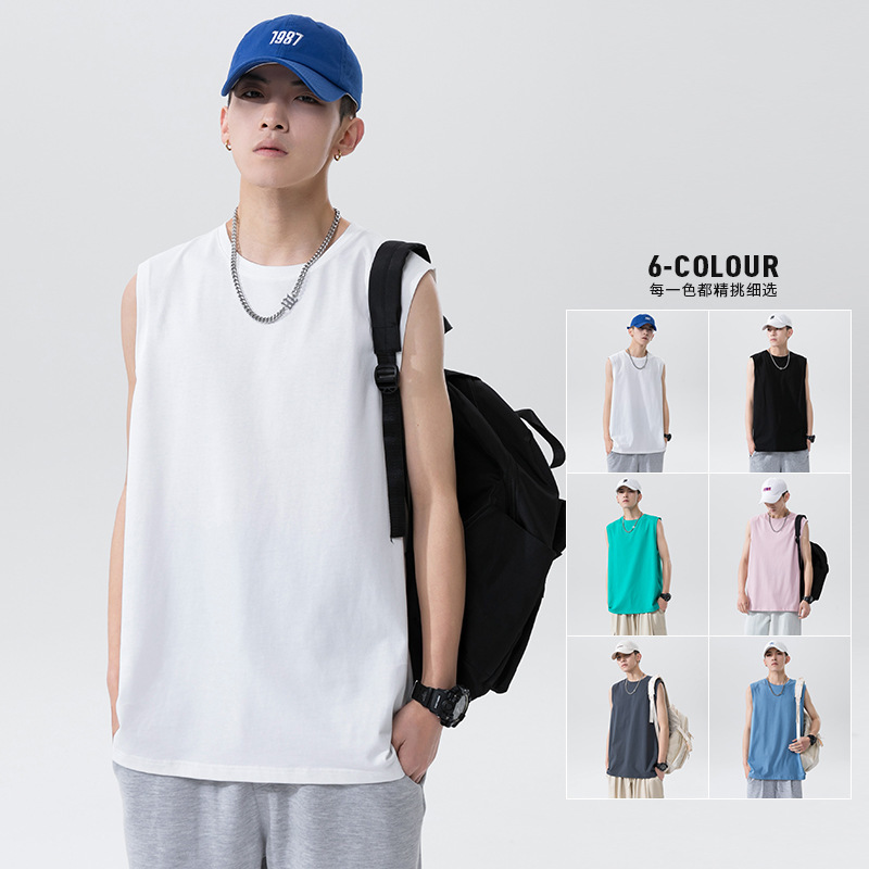 Summer Clothes Sleeveless Vest Men's Trendy Brand Solid Color Cotton Sports Bottoming Men's Casual Loose Short-sleeved T-shirt for Men Summer Clothes Sleeveless Vest Men's Trendy Brand Solid Color Cotton Sports Bottoming Men's Casual Loose Short-sleeved T-shirt for Men