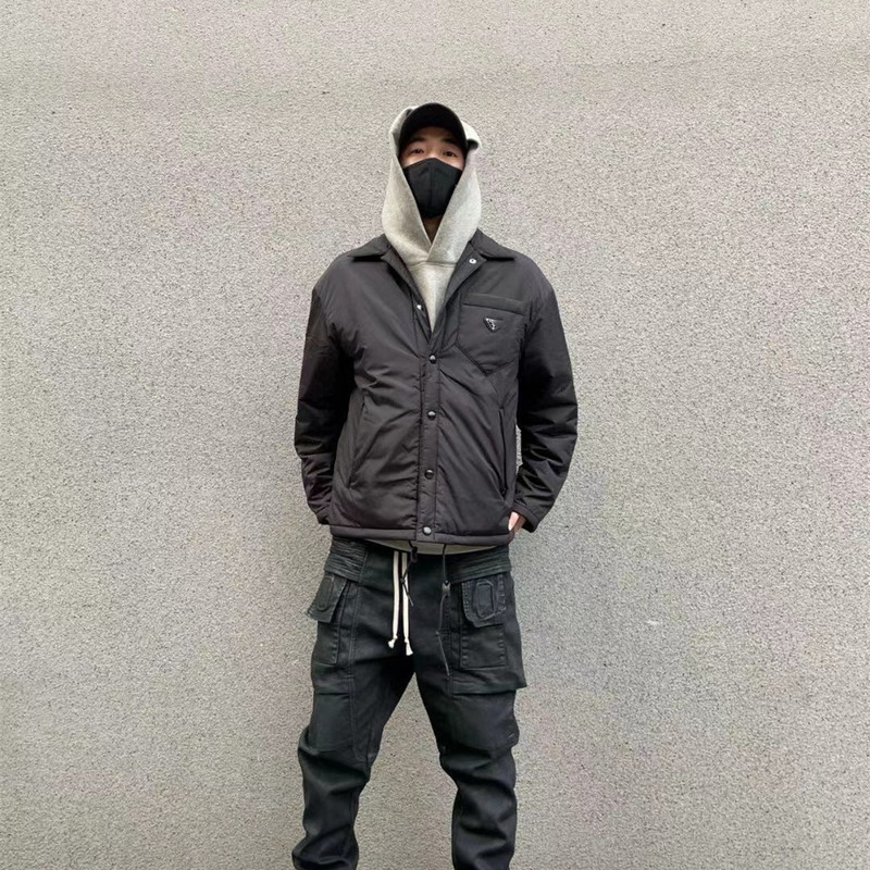 Autumn and Winter New High-Quality Original P Brand Classic Basic Style Pocket Triangle Iron Logo Lightweight Cotton Jacket Loose Fit