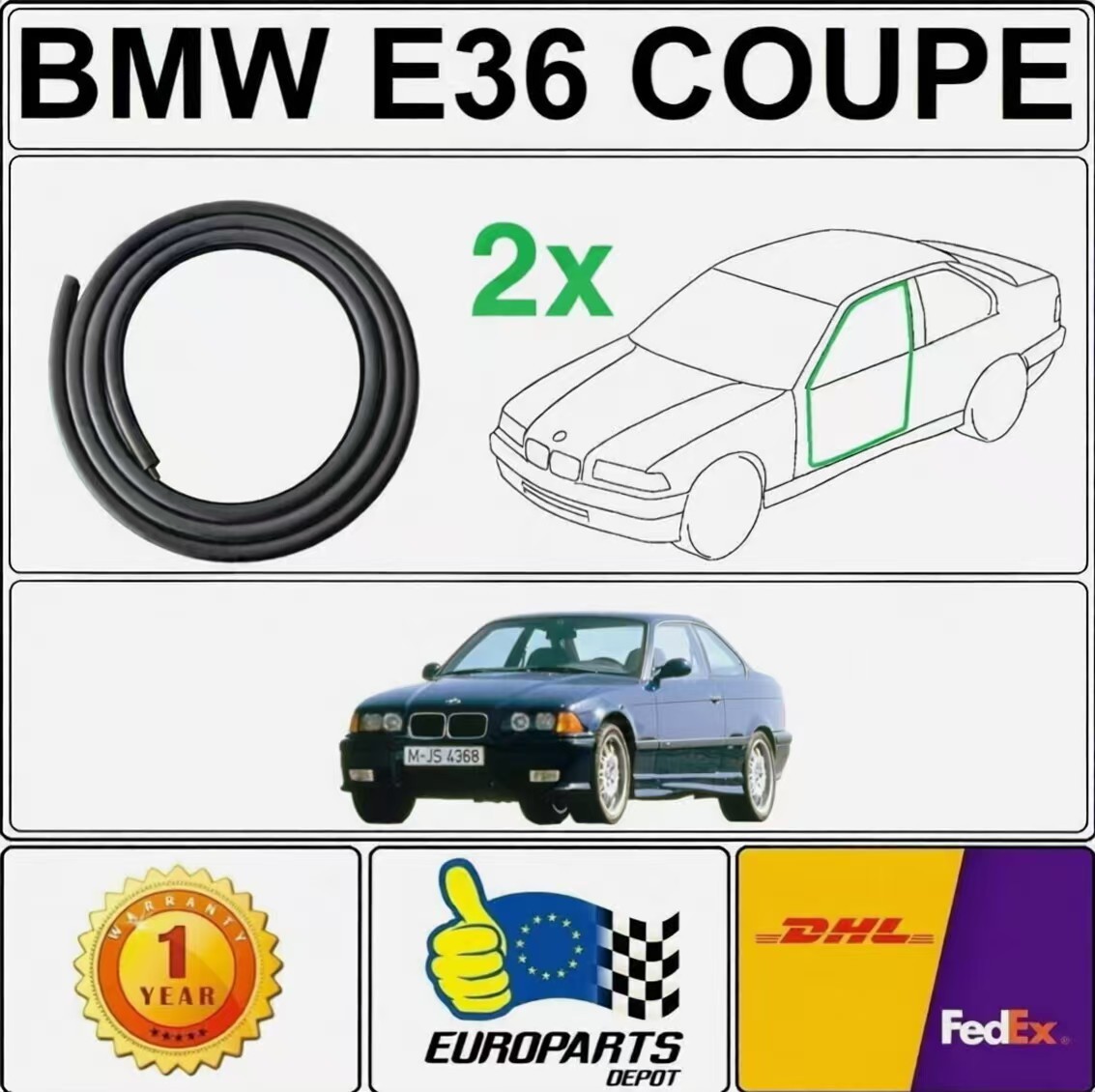 Suitable for Bmw E36 Coupe 2-Door Version Door Frame 51711977727 51711977728 Sealing Strip