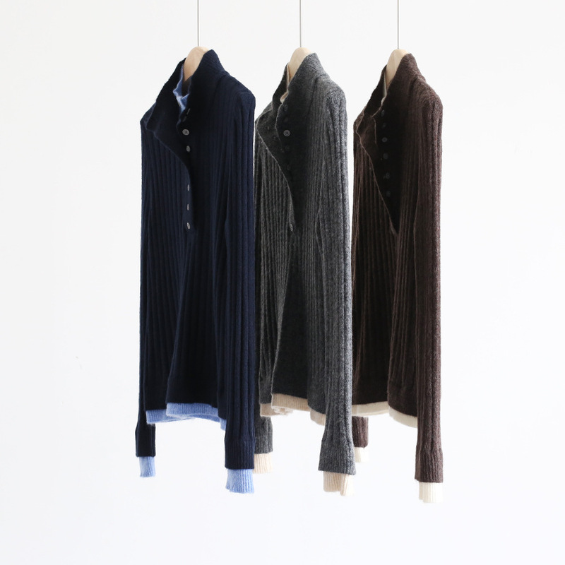 Autumn and Winter Fashionable Old Money Style Color-Blocking Layered Fake Two-Piece Long-Sleeve Ribbed Camel Wool Knit Pullover Sweater Top for Women