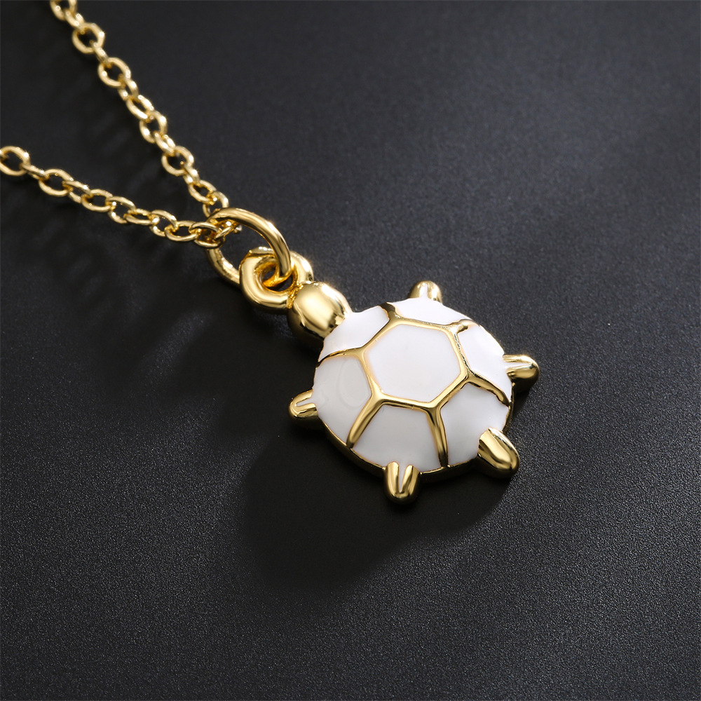 Fashion simple copper plated 18K gold color dripping oil cute turtle pendant necklace