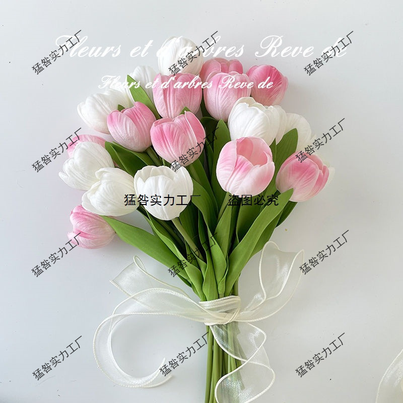 轻奢法式奶油风郁金香花假花新娘手捧花假婚领证花束客厅摆件批发