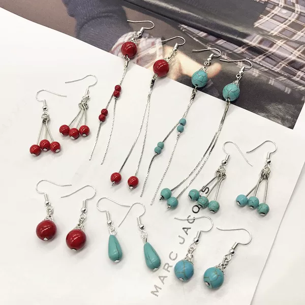 Retro Ethnic Style Simple Earrings for Women, Niche Style, Long Bohemian Tassel Turquoise Water Drop Earrings for Women