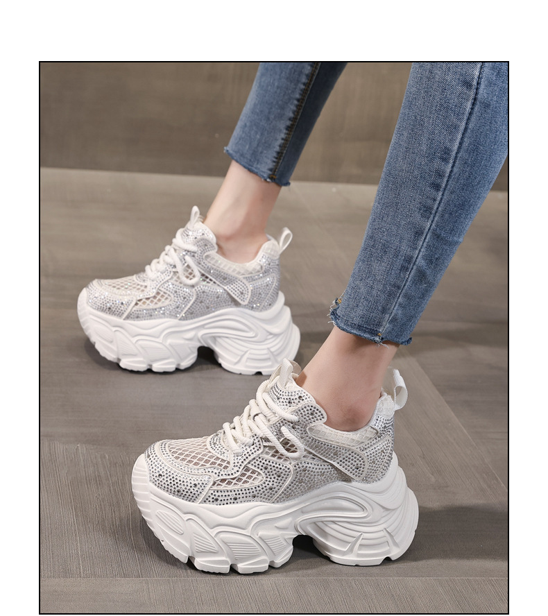 Giày sneaker nữ chunky đế dày đính đá rhinestone phong cách thể thao — màu trắng chi tiết 14