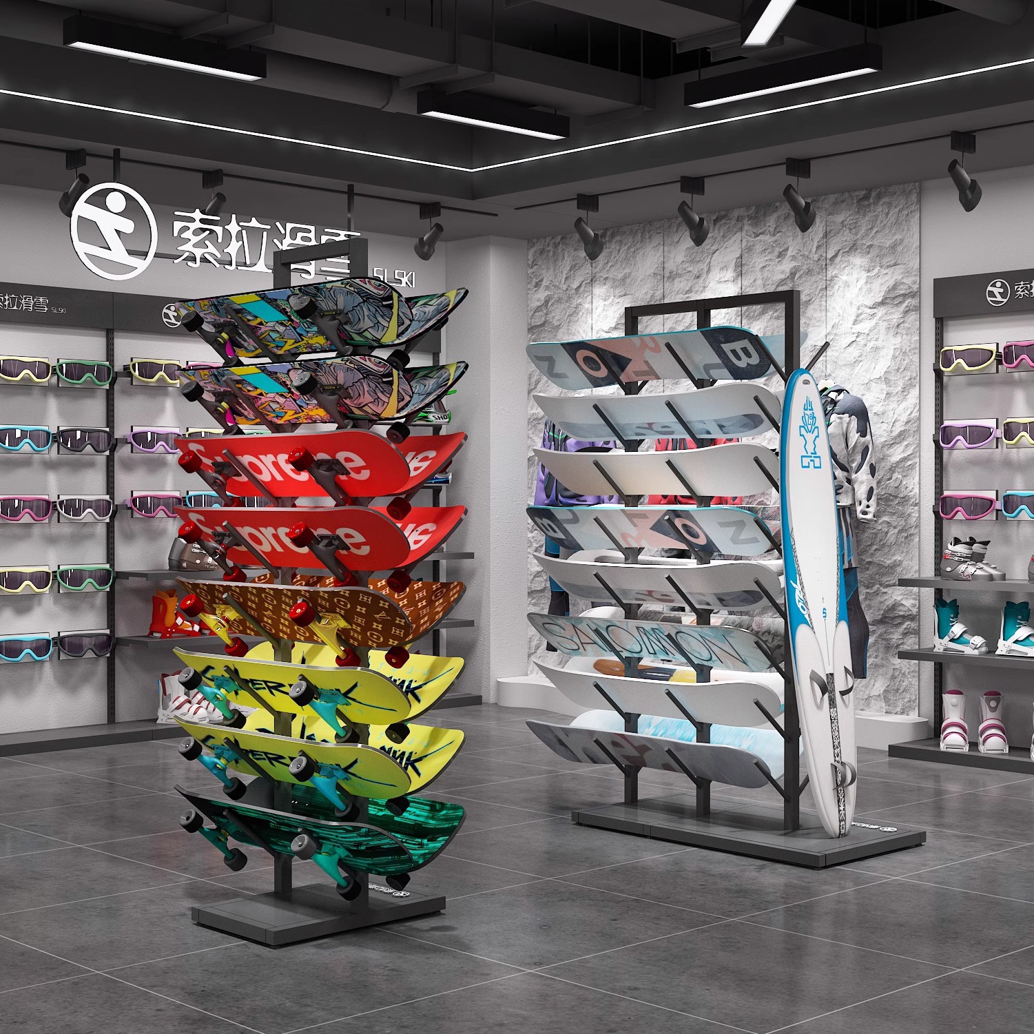 Estante de almacenamiento de nieve de esquí tienda de ropa estante de exhibición estante de exhibición de artículos deportivos estante de exhibición de ropa de hombre