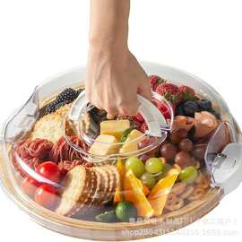 跨境竹制熟食板户外便捷式水果零食拼盘带盖烤肉芝士板蛋糕甜品盘