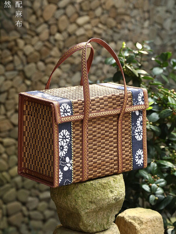 High-End Gift Box Bamboo Basket Mid-Autumn Moon Cake Crab Pastry Hairy Crab Egg Basket New Year Goods Specialty Outer Packaging High-End Gift Box Bamboo Basket Mid-Autumn Moon Cake Crab Pastry Hairy Crab Egg Basket New Year Goods Specialty Outer Packaging