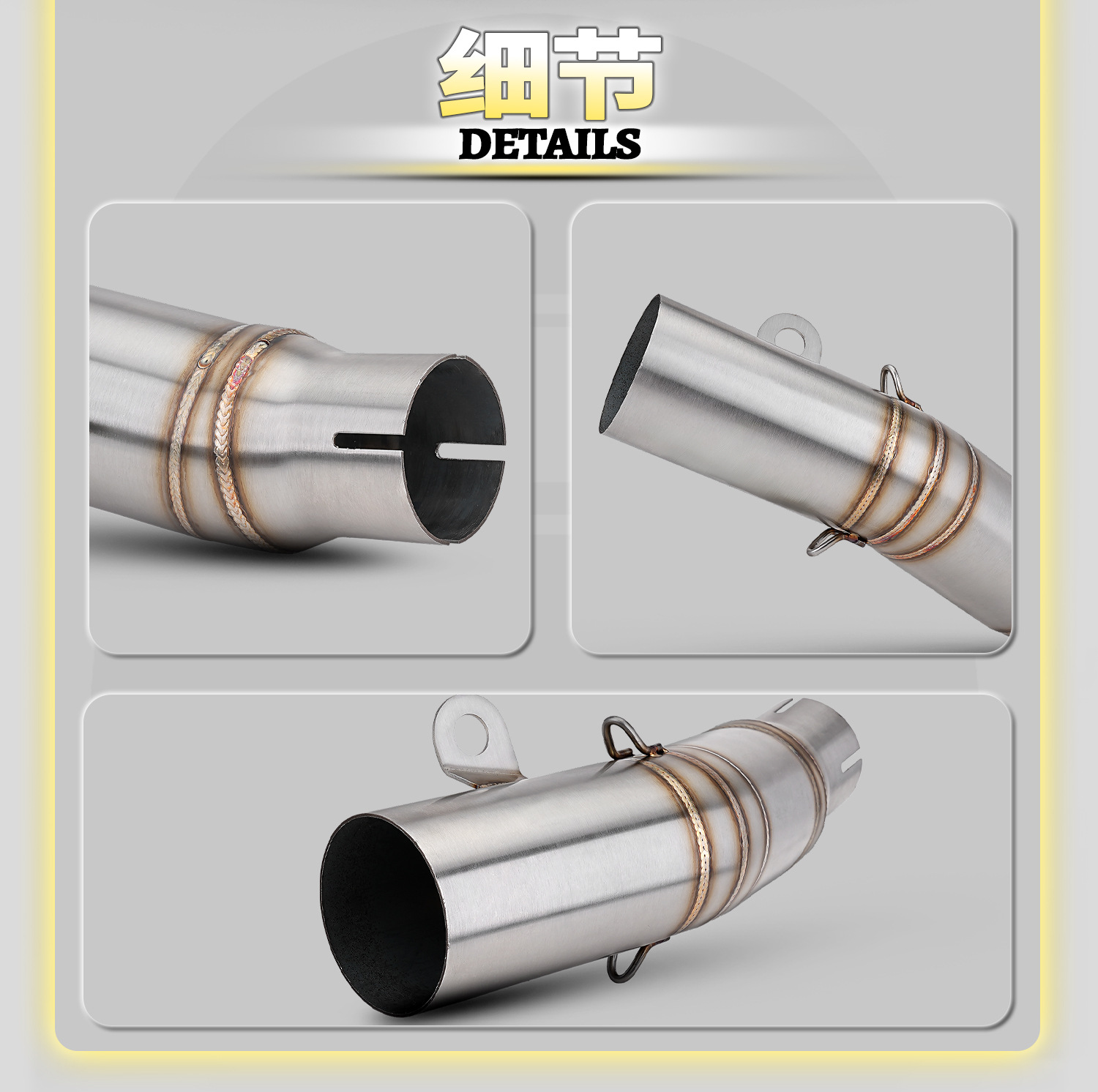 Yamaha R6 06-23 Motorcycle Modified Exhaust Pipe Connected to 60mm Straight-Through Stainless Steel Mid-Section with Non-Destructive Installation