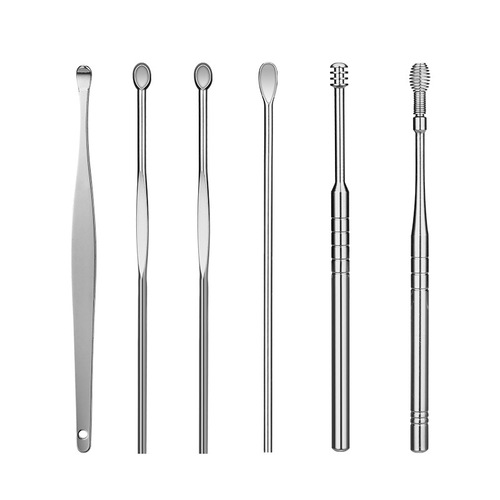 Factory wholesale stainless steel ear scoop set, ear scoop, ear wax removal, ear picking tool storage tube, portable 6-piece set