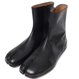 Men's Tabi Ninja Split-Toe Shoes, Flat Genuine Leather Pig's Trotter Shoes, Mid-Calf Boots