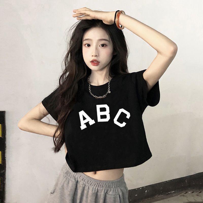 Black Pure Cotton Short T-Shirt for Women 2025 Summer New Style Right Shoulder Short-Sleeved Top Ins Trendy Half-Sleeved Slim Shirt