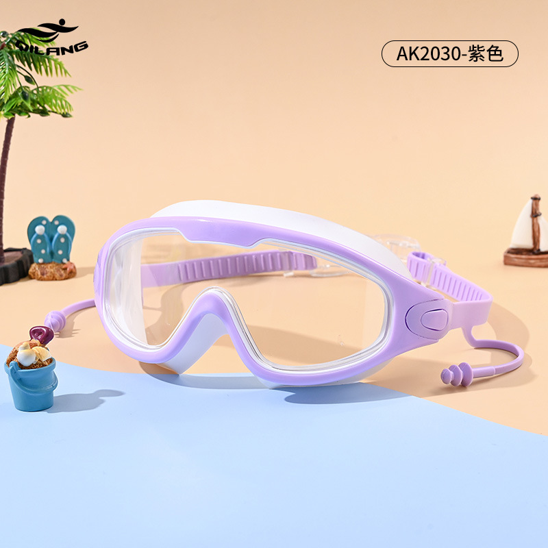 Gafas de Natación de Marco Grande para Adultos de PC Antivaho e Impermeable con Tapones de Oídos para Natación y Buceo